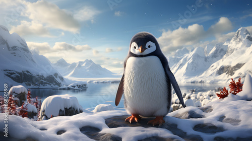   artoon penguin in winter