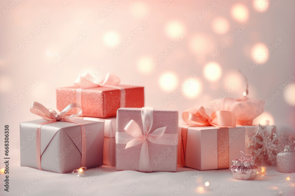 Soft Pink Gift Boxes with Sparkling Background
Soft Pink Gift Boxes with Sparkling Background