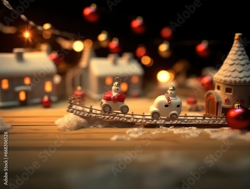 Christmas decorations and baubles are arranged on the table