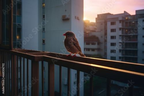 Balcony birdwatching, observing urban wildlife from home photo