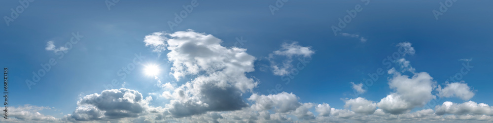 cloudy blue sky hdri 360 panorama with zenith for use in 3d graphics as sky dome replacement or edit drone shot .