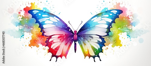 White background showcases solo watercolor butterfly