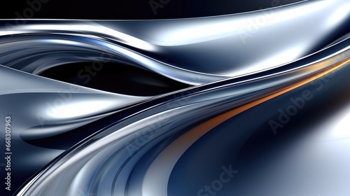Sleek Metallic Waves: background futuristic design with this 3D illustration of reflective chrome in motion. © pvl0707