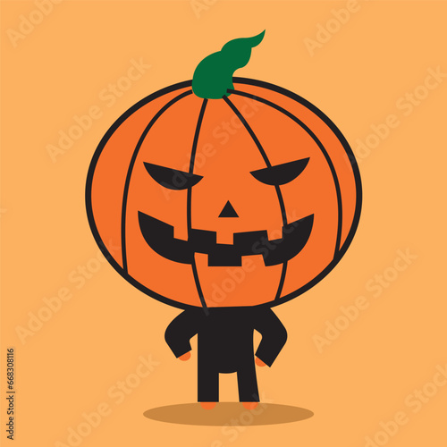 Lindo disfraz de calabaza de halloween. Pequeño niño de caricatura vestido de calabaza.