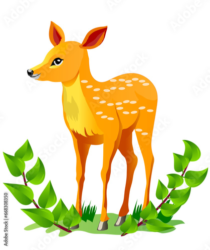 Beautiful young fawn deer for logo and icon element design. Vector illustration isolated on white.