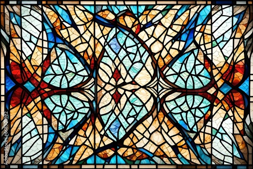 A stained glass window texture with intricate geometric shapes.