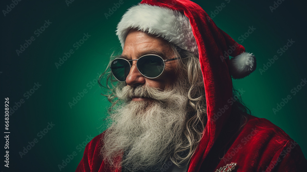 a closeup portrait of a  cool Santa Claus
