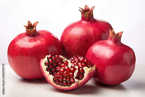 A tantalizing and juicy pomegranate, revealing its vibrant red seeds, provides a delicious and healthy snack full of antioxidants.