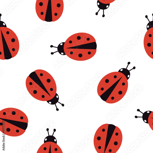 Seamless pattern with ladybug. Vector illustration isolated on white background. It can be used for wallpapers, wrapping, cards, patterns for clothing and others.