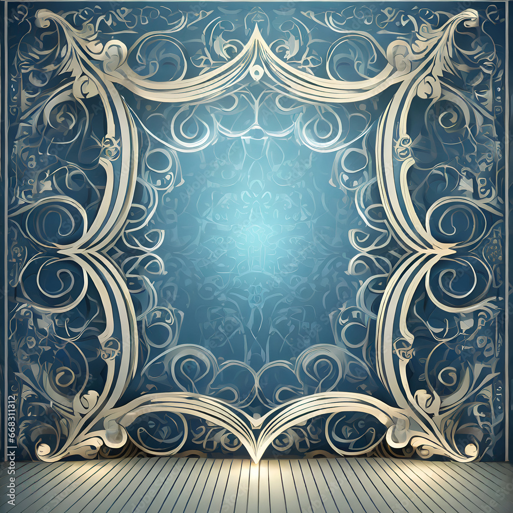 a 3D rendering of a wallpaper frame bathed in a soothing blue light, highlighting the frame's depth and texture a 3D rendering of a wallpaper frame bathed in a soothing blue light, highlighting the frame's depth and texture