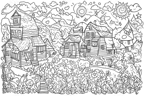 A set of hand-drawn doodles for use in children's coloring books.