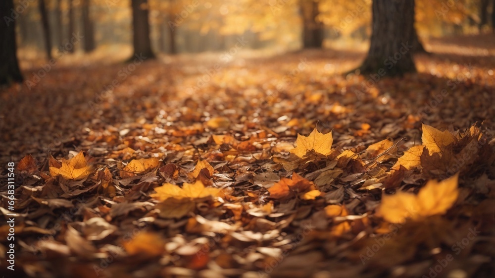 fallen leaves in the autumn forest in sunny weather