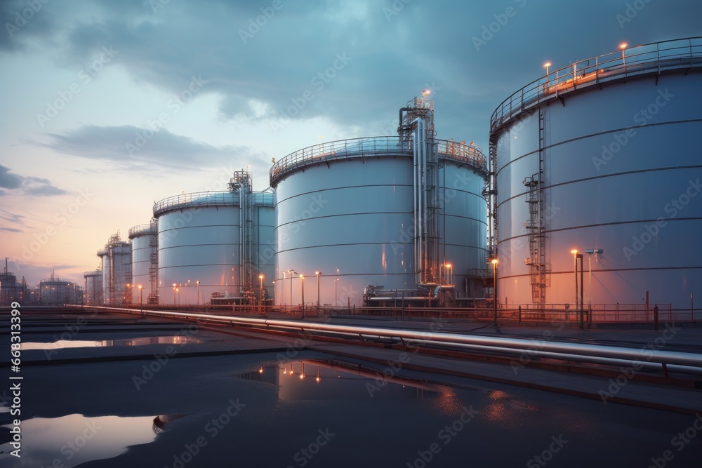 Massive storage tanks in a petrochemical facility.
