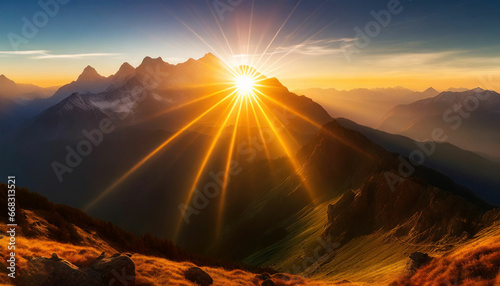 Golden Sunrise Embraces Majestic Mountains A Landscape © bhatti