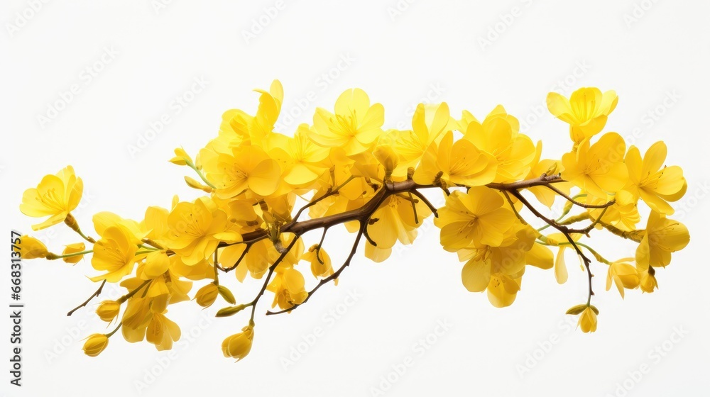 Golden Elegance in Isolation: A radiant tabebuia flower isolated on a clean white backdrop, emphasizing the beauty of nature's vibrant yellow bloom – ideal for floral and horticultural concepts Golden Elegance in Isolation: A radiant tabebuia flower isolated on a clean white backdrop, emphasizing the beauty of nature's vibrant yellow bloom – ideal for floral and horticultural concepts