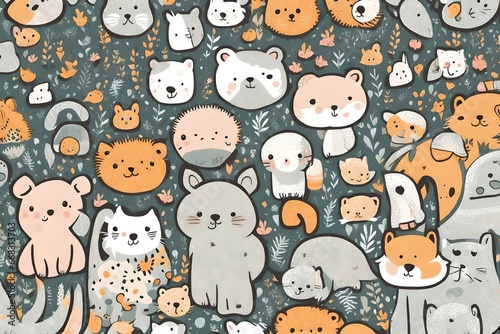 A range of seamless patterns featuring cute animals for fabric printing.