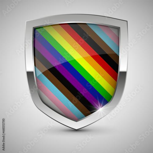 Shield with LGBTQ inclusive pride flag.