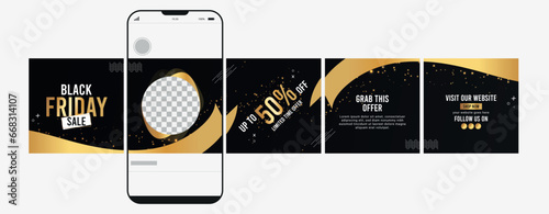 Set of Instagram Carousel Post Template, Editable Instagram Carousel Post, Black Friday Social Media Carousel Post, template eps 10.