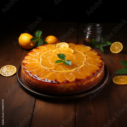 Big Orange Cake On a classic wooden table