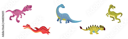 Funny Dinosaur Jurassic Period Prehistoric Animal Vector Set