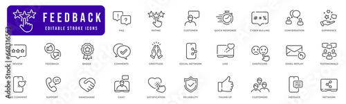 Feedback line icon set. Review, like, customer, message, chat, comment etc. Editable stroke