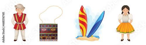 Different Ecuador Objects and National Symbols Vector Set photo