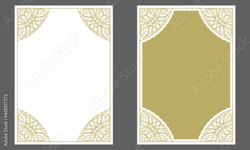 Gold frame with ornamented corners. A4 format. Design for cover page, invitation, card and more. Two versions. Pattern No. 2. Vector illustration