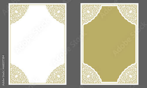 Gold frame with ornamented corners. A4 format. Design for cover page, invitation, card and more. Two versions. Pattern No. 3. Vector illustration