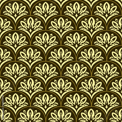 Ethnic Scallop Seamless Pattern Boho Design Ornament, Indian Folk Vector for Fabric Textile wallpaper