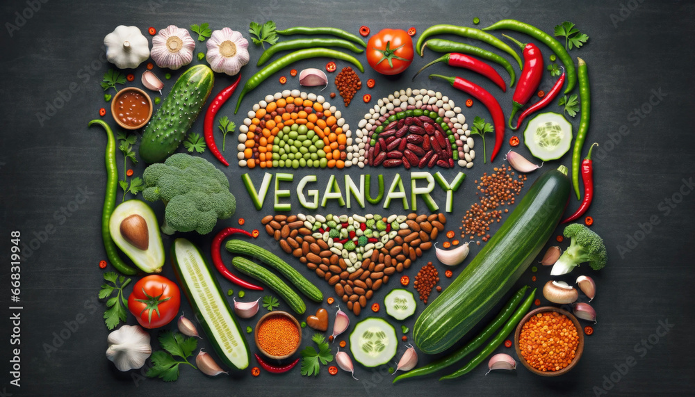 Vegetarian concept from vegetables, fruits and plant based protein food