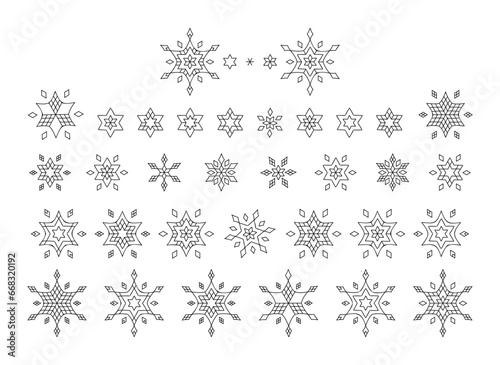 Large collection of snowflakes and stars  Christmas set.