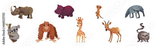 Cute African Animals and South Wild Fauna Vector Set