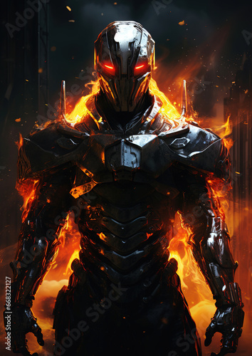 futuristic human in power armour ready for battle, generative ai 