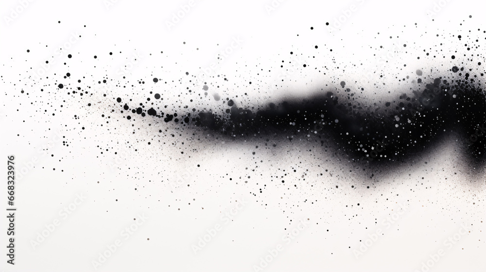 A gradient of black dotwork, stipple-like grains and charcoal splashes is isolated on a white background.