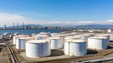 Fuel storage silos, refinery buildings, petrochemical industry