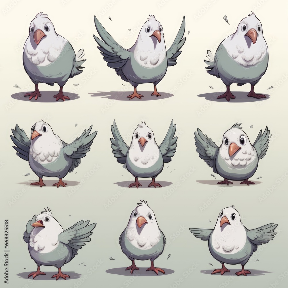 Naklejka premium A set of cartoon birds with different expressions