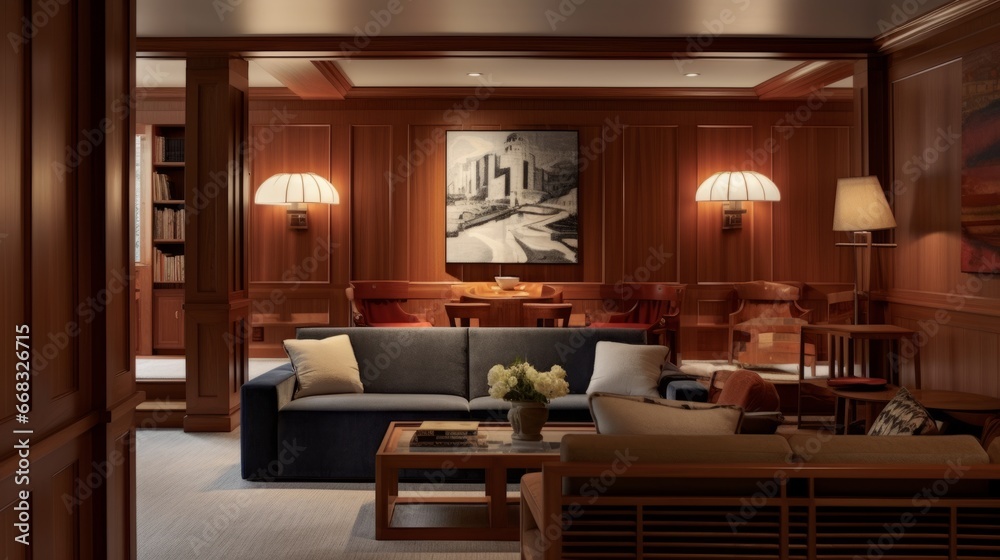 Stylish room interior with wooden finish. Stylish room interior with wooden finish.