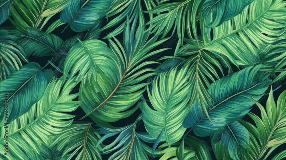 Tropical leaf pattern with palm leaves. AI generated