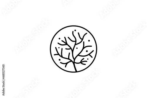 Sea coral logo in circle frame variation with line art design