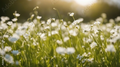 grass in the morning grass white flowers blurred nature background floral