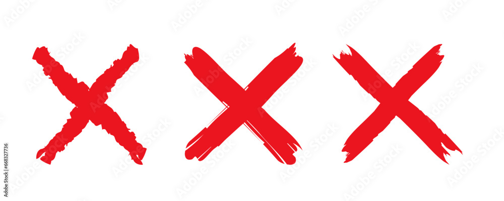 Obraz premium Red cross Sign. Check mark icon in Grunge Style illustration