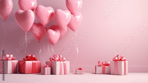 pink gift boxes and balloons on studio background © Anastasia YU