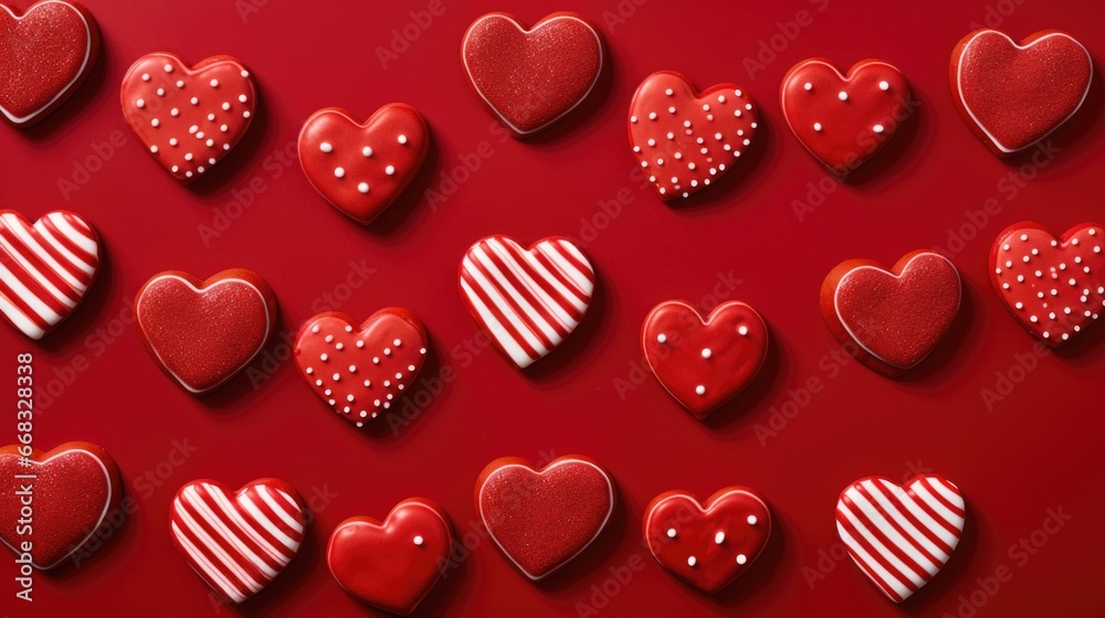 red sugar glazed heart shaped cookies on the studio background, close up view, valentines day background red sugar glazed heart shaped cookies on the studio background, close up view, valentines day background