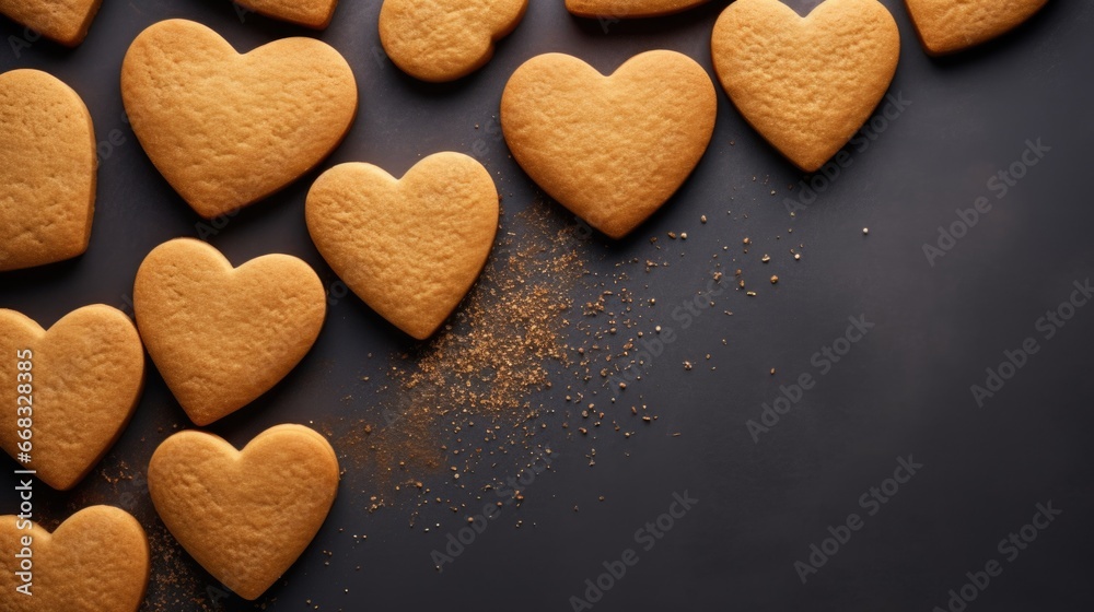 Obraz premium heart shaped cookies on the table, close up view, valentines day background