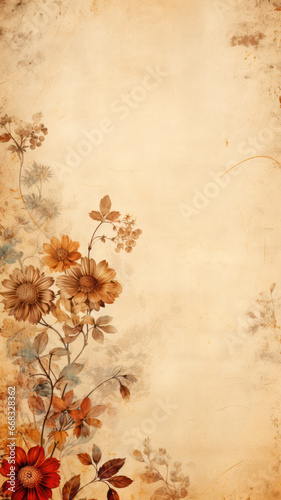 Vintage floral pattern on old yellowed paper background © M.Gierczyk