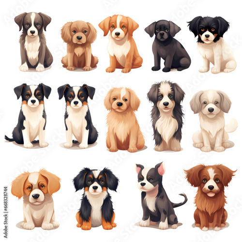 cute puppy Collection illustration set isolated on transparent background Generative AI © Adnan