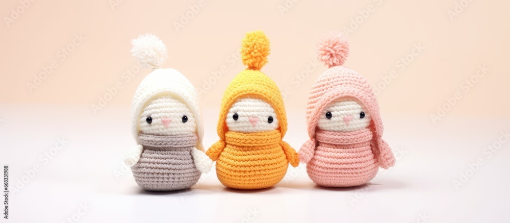 Handcrafted amigurumi animals including bunnies penguins and mini crochet dolls