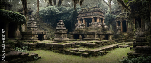 Exotic ancient city temple ruins deep in the forest 