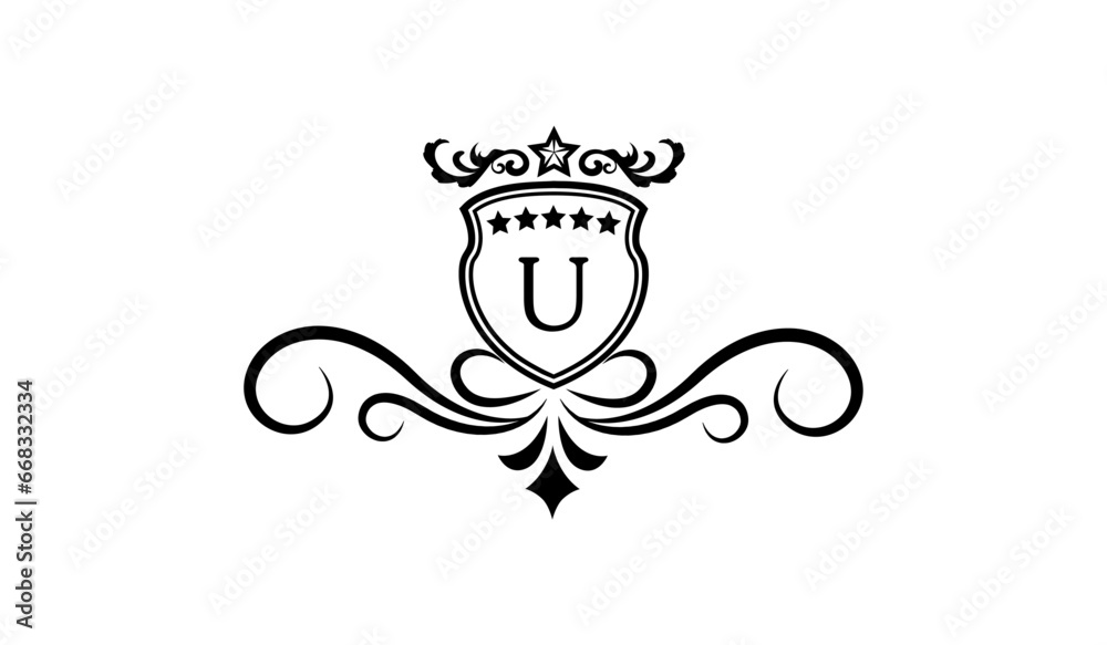 Luxury Monogram shield with crown Logo U