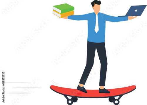 businessman balances work and education on the scales

